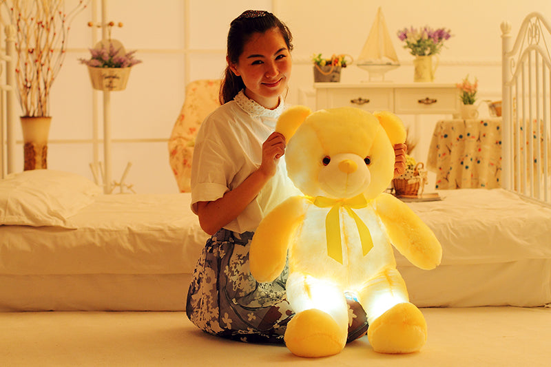 Creative Light Up LED Bear Stuffed Animals Plush Toy Colorful Glowing Christmas Gift For Kids Pillow