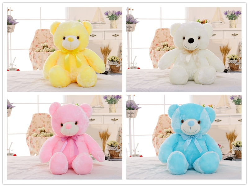 Creative Light Up LED Bear Stuffed Animals Plush Toy Colorful Glowing Christmas Gift For Kids Pillow