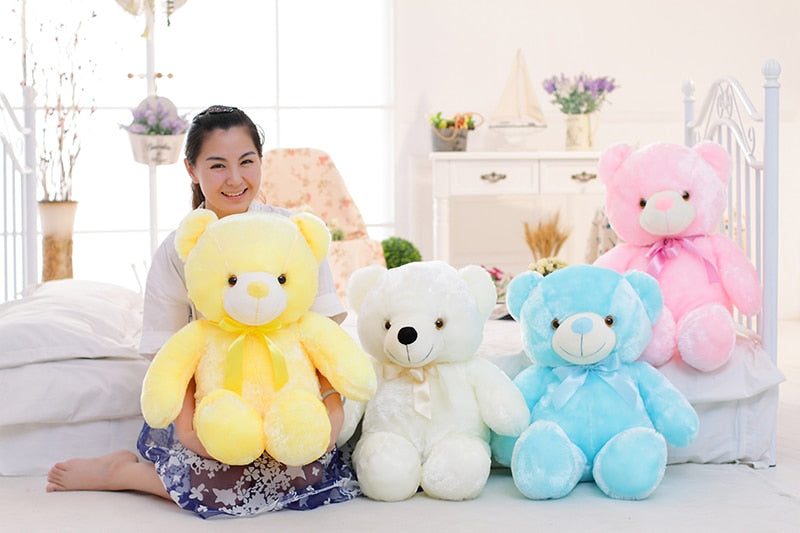Creative Light Up LED Bear Stuffed Animals Plush Toy Colorful Glowing Christmas Gift For Kids Pillow