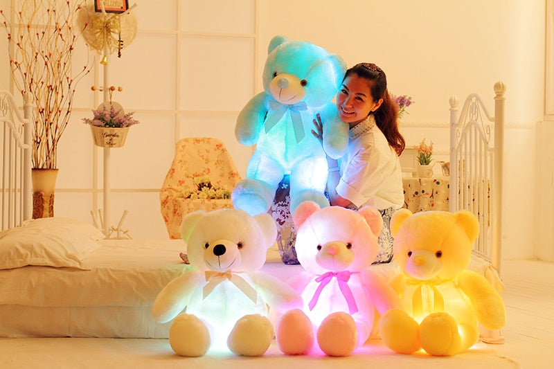 Creative Light Up LED Bear Stuffed Animals Plush Toy Colorful Glowing Christmas Gift For Kids Pillow