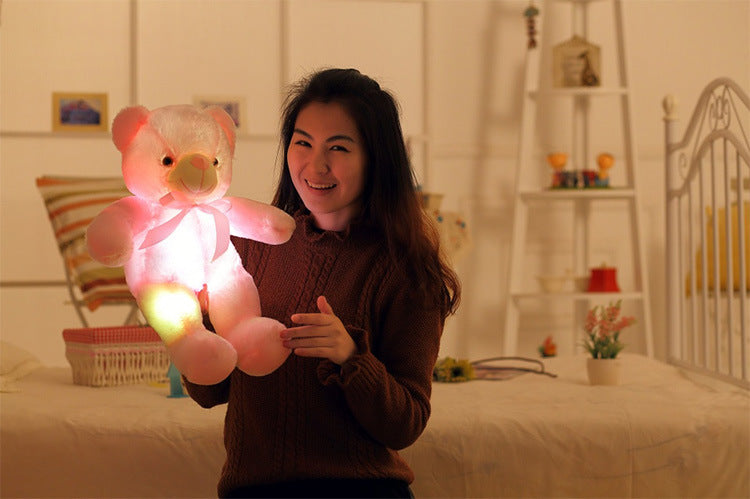 Creative Light Up LED Bear Stuffed Animals Plush Toy Colorful Glowing Christmas Gift For Kids Pillow
