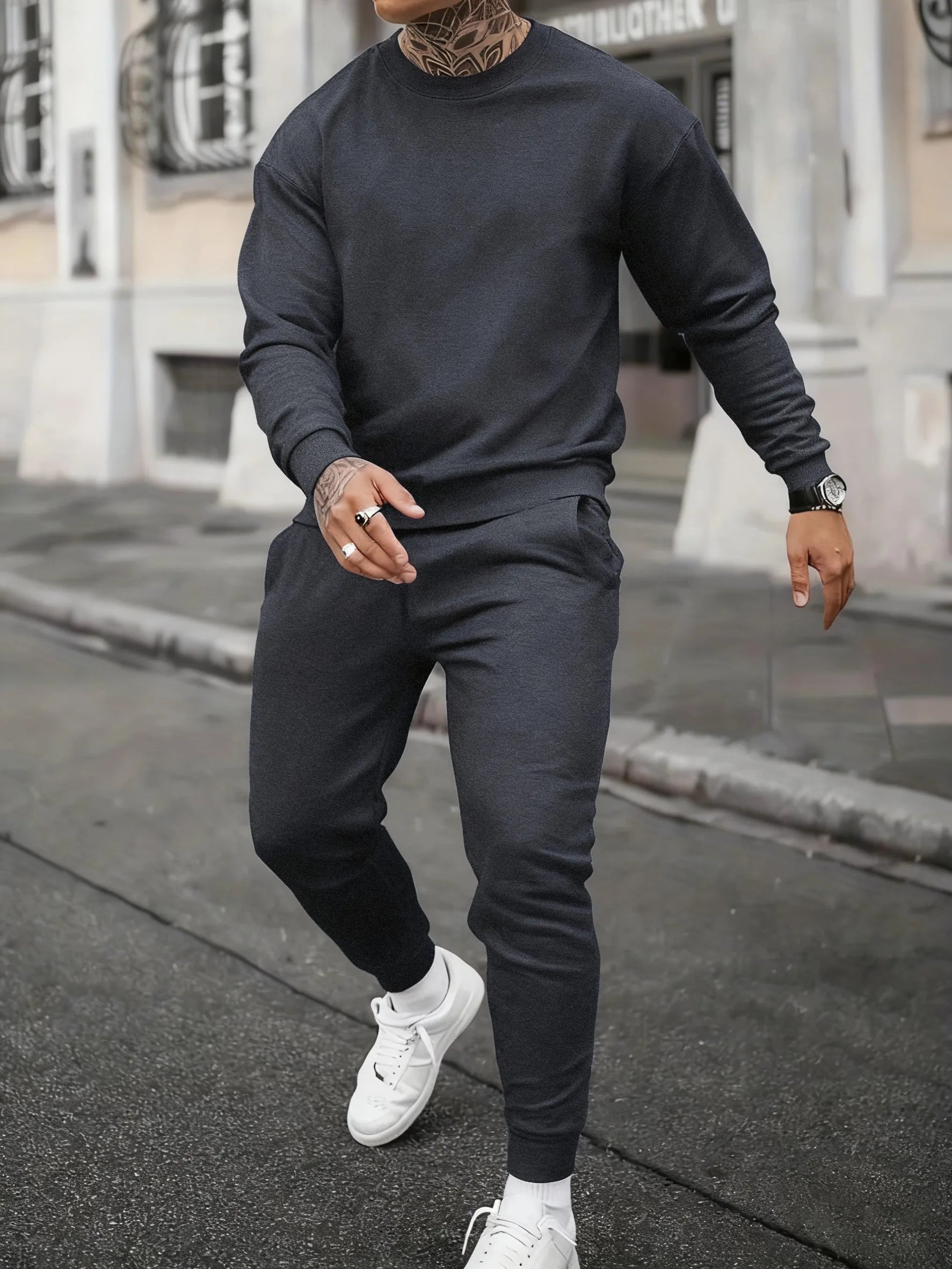 Solid Casual New In Men's Sets Basic Comfy Warm Sweatshirts Fleece Jogging Sportpants 2 Piece Set Autumn Winter Daily Streetwear