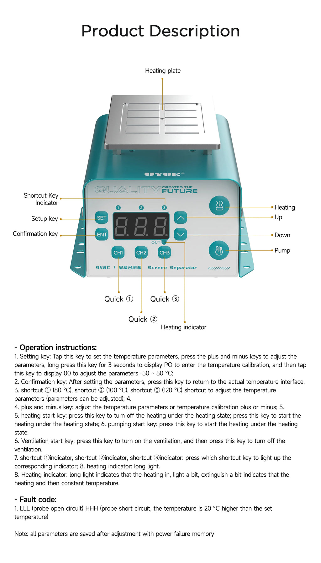 UYUE 948C Vacuum Separator Machine Kit 400W for Smartphone Repair Vacuum Separation of LCD Screens Under 7 Inches Repair Tool ﻿