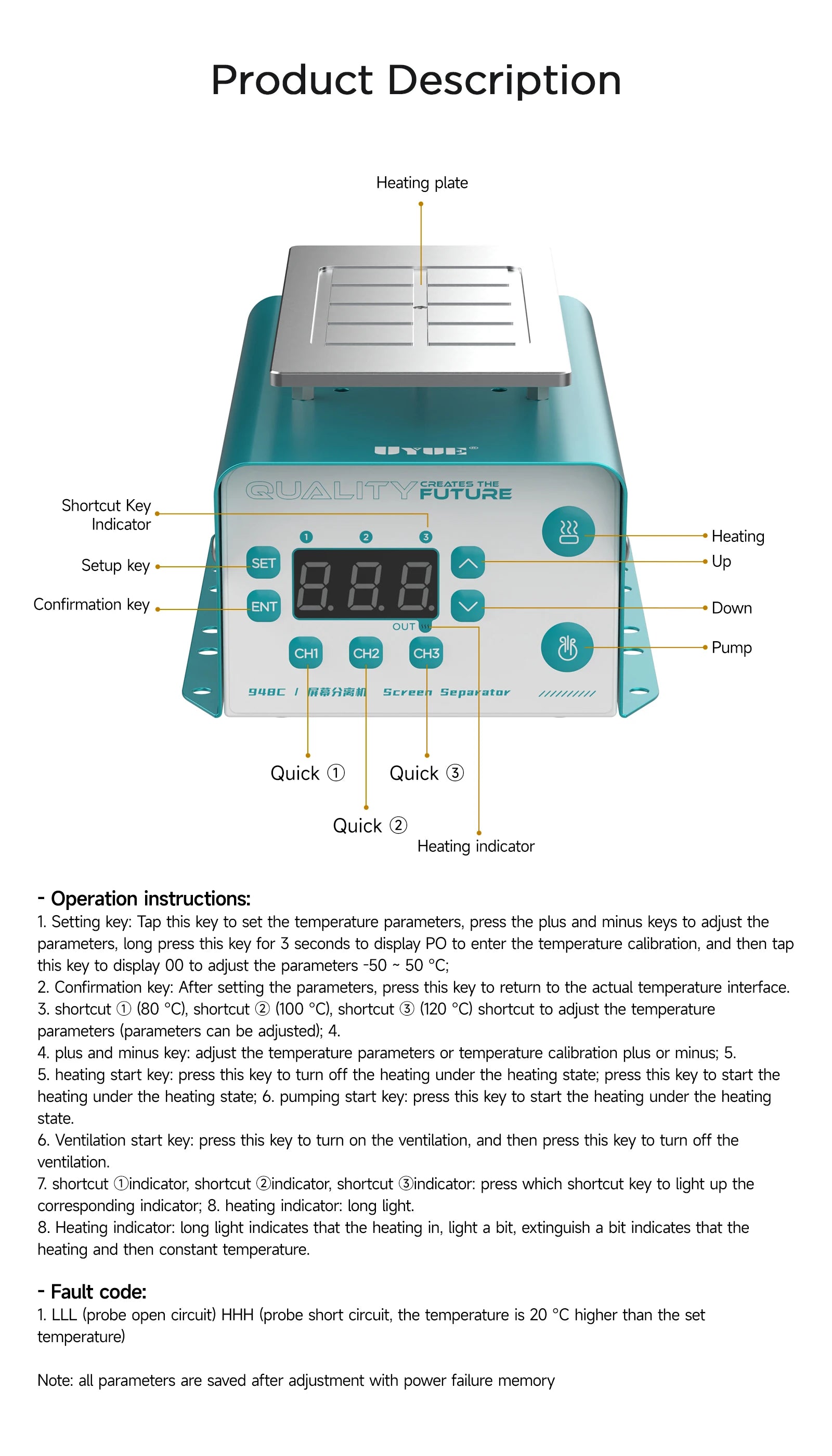 UYUE 948C Vacuum Separator Machine Kit 400W for Smartphone Repair Vacuum Separation of LCD Screens Under 7 Inches Repair Tool ﻿