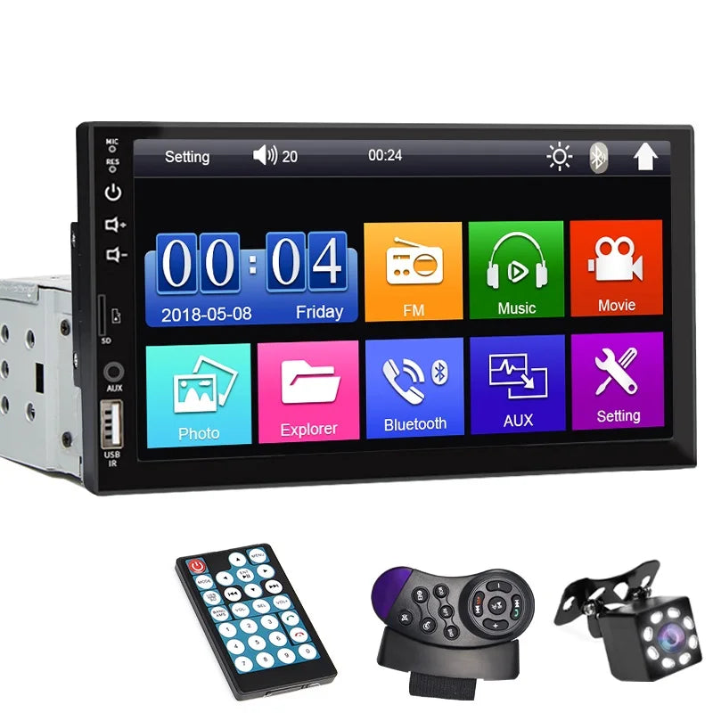 7 Inch Car Radio 1 Din MP5 Player Touch Screen Multimedia FM ISO Power Aux Input Bluetooth USB Mirror Link Universal Autoradio