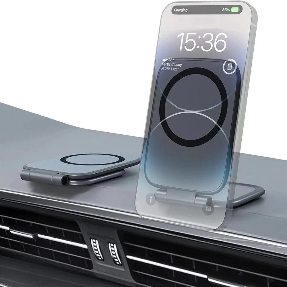 2026 New For Magsafe Dual Magnetic Phone Holder Ultra thin Foldable Smartphone Desks Stand In-car Anti-shake Navigation Mounted
