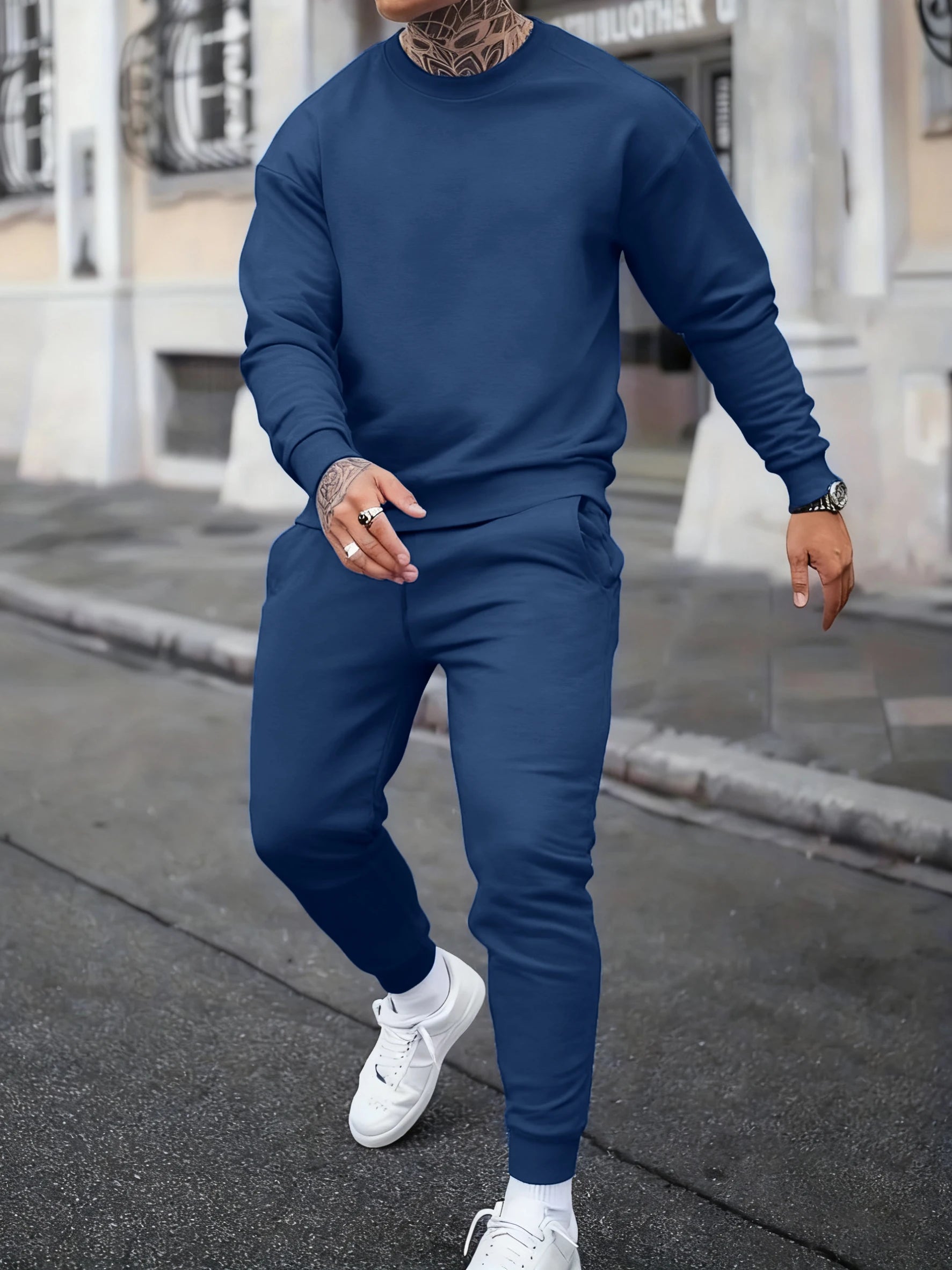 Solid Casual New In Men's Sets Basic Comfy Warm Sweatshirts Fleece Jogging Sportpants 2 Piece Set Autumn Winter Daily Streetwear