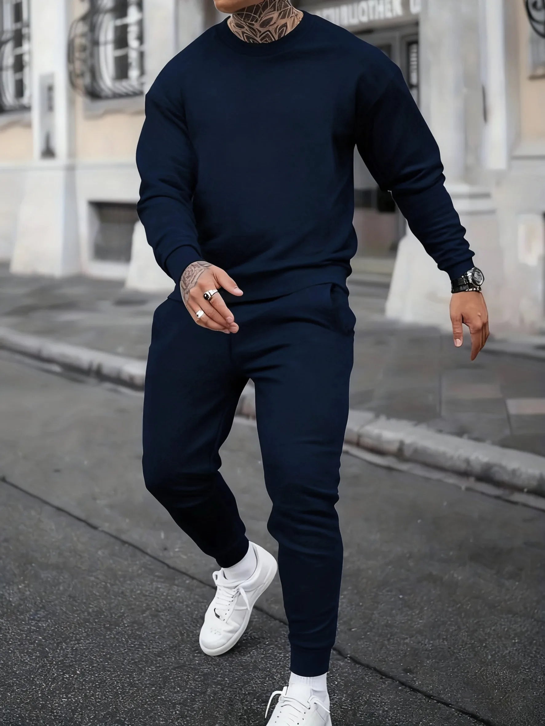 Solid Casual New In Men's Sets Basic Comfy Warm Sweatshirts Fleece Jogging Sportpants 2 Piece Set Autumn Winter Daily Streetwear
