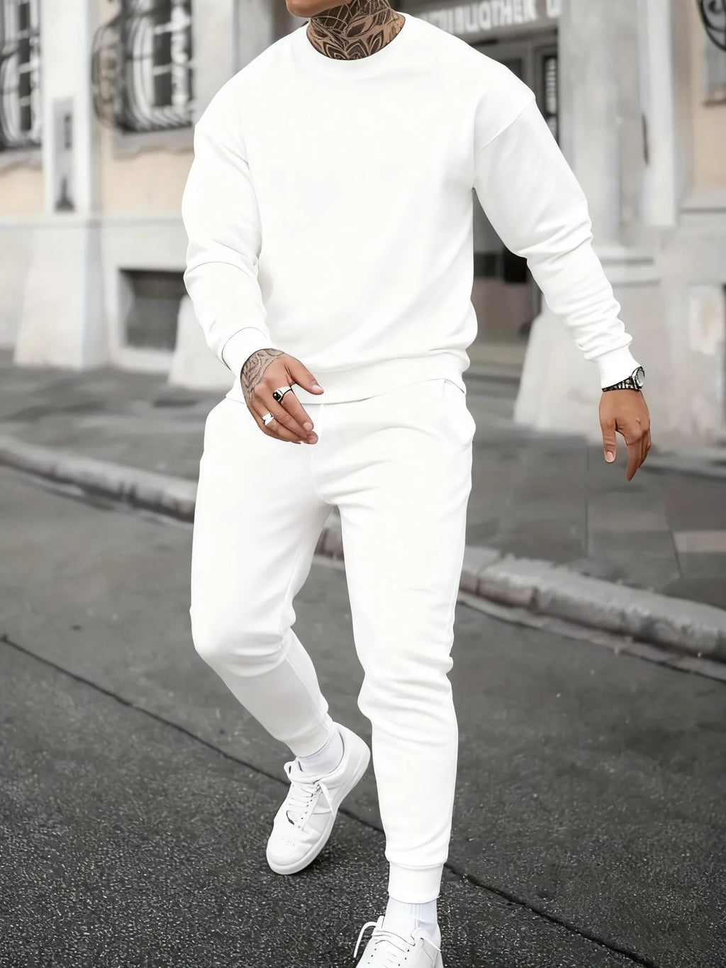 Solid Casual New In Men's Sets Basic Comfy Warm Sweatshirts Fleece Jogging Sportpants 2 Piece Set Autumn Winter Daily Streetwear