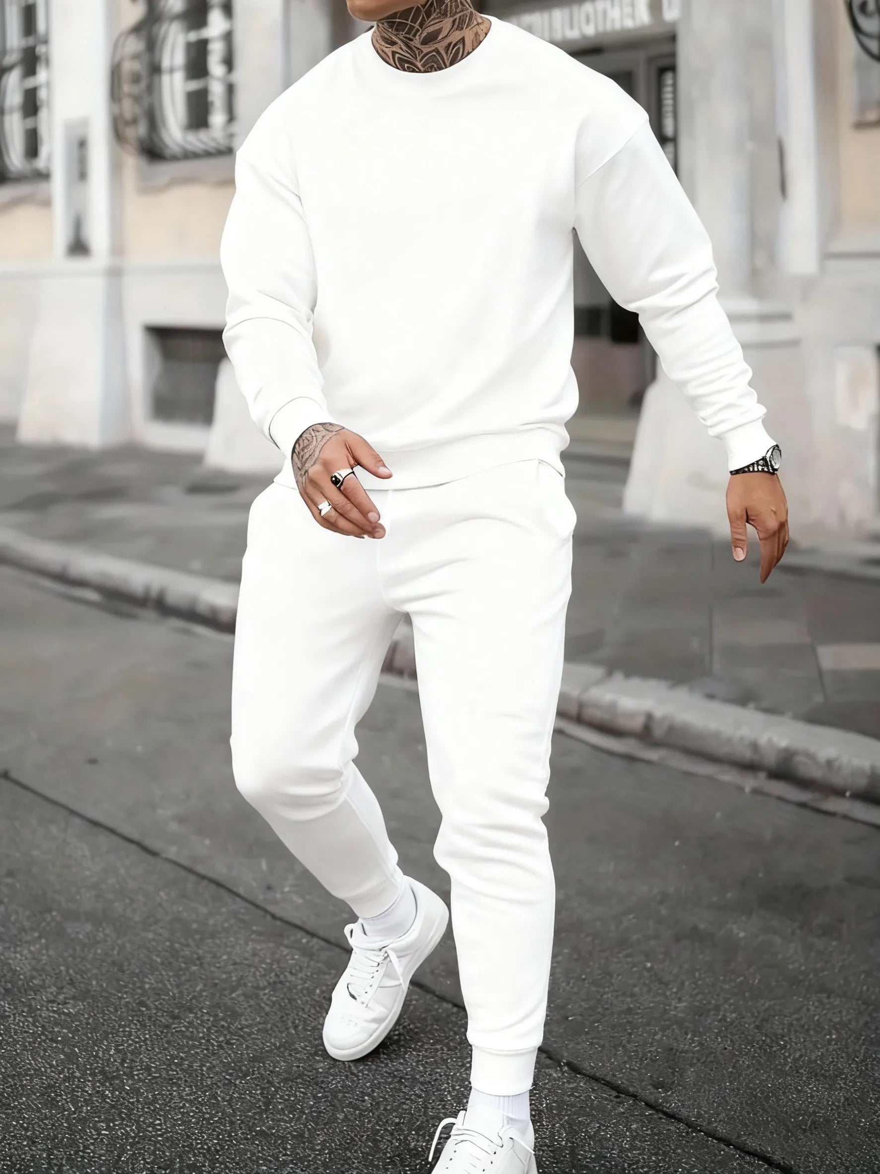 Solid Casual New In Men's Sets Basic Comfy Warm Sweatshirts Fleece Jogging Sportpants 2 Piece Set Autumn Winter Daily Streetwear