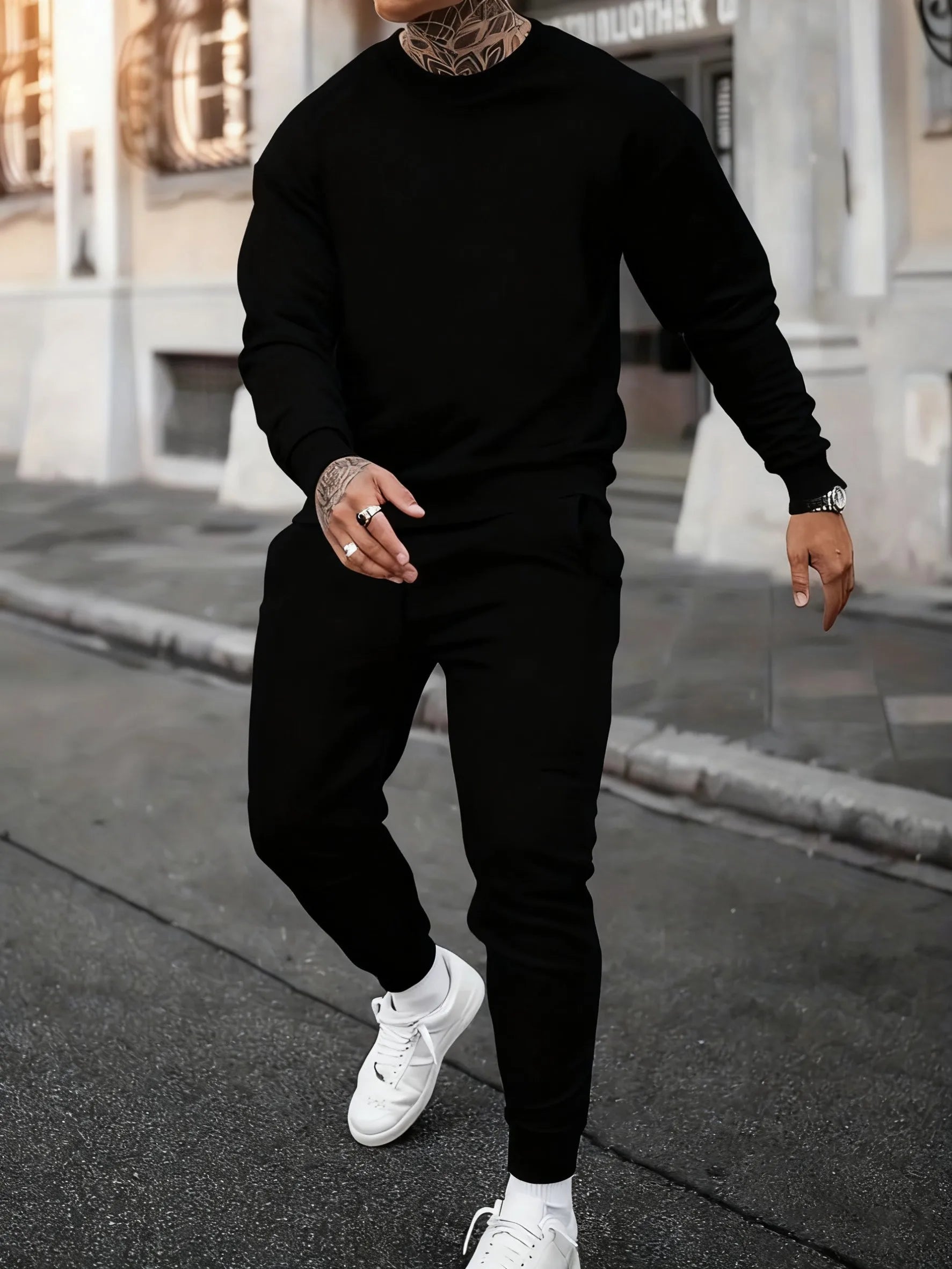 Solid Casual New In Men's Sets Basic Comfy Warm Sweatshirts Fleece Jogging Sportpants 2 Piece Set Autumn Winter Daily Streetwear