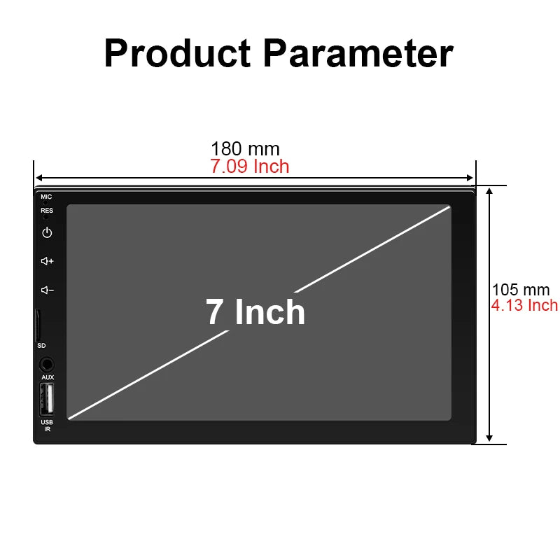 7 Inch Car Radio 1 Din MP5 Player Touch Screen Multimedia FM ISO Power Aux Input Bluetooth USB Mirror Link Universal Autoradio