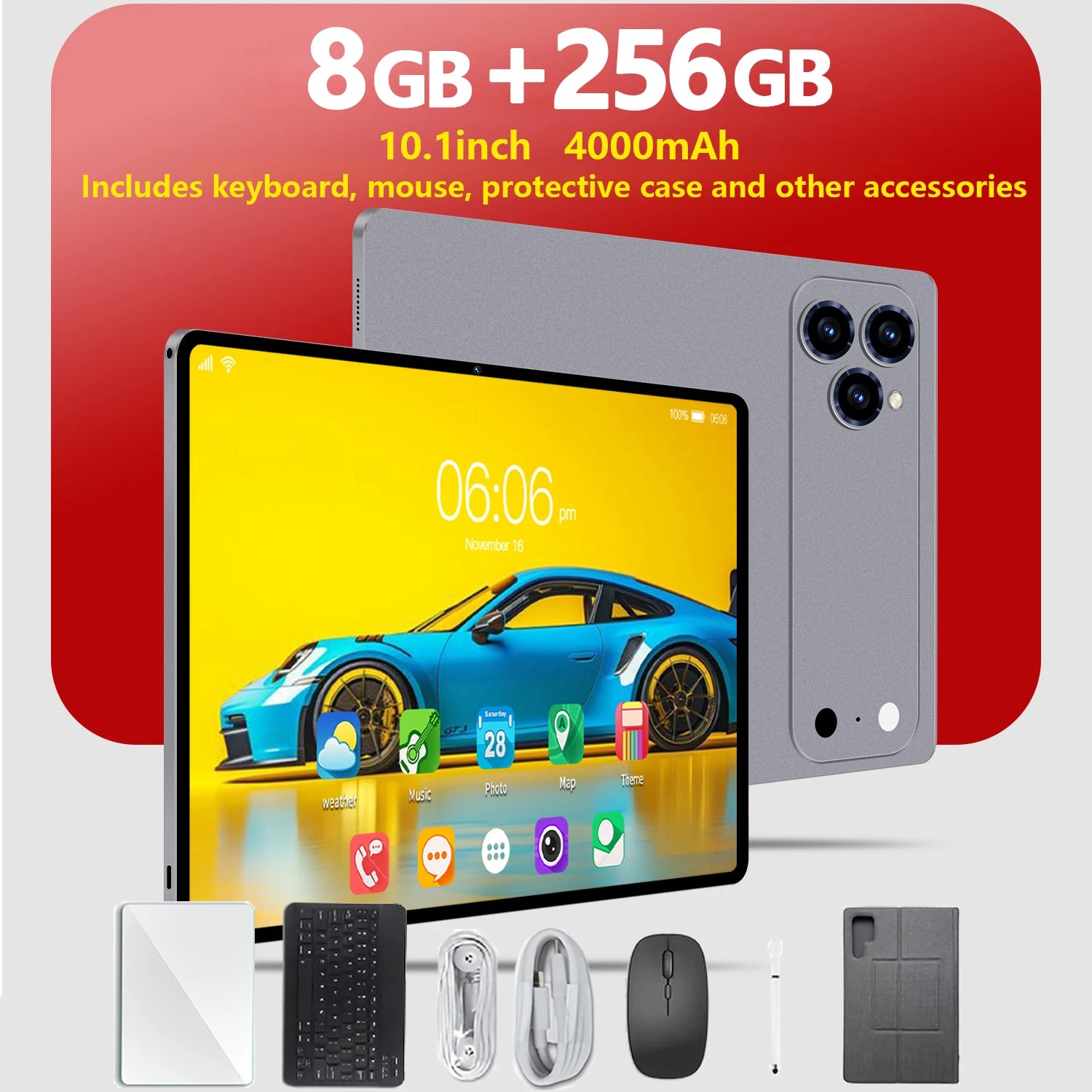 Android 15 Tablet, Latest Tablet, 10.1-inch Tablet, 4000mAh Battery, 2-in-1 Tablet with Full Accessories, Triple Cameras, HD FHD
