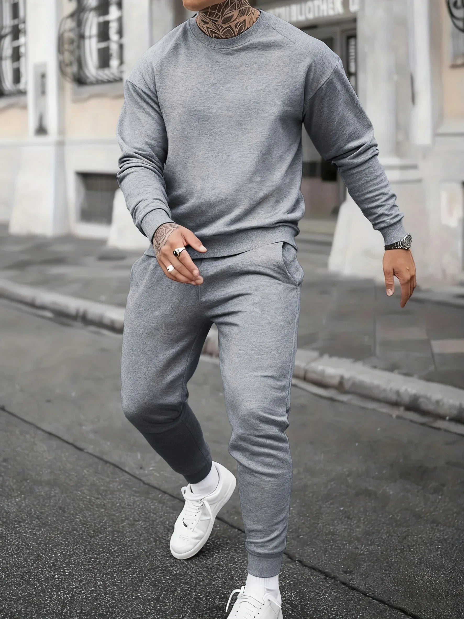 Solid Casual New In Men's Sets Basic Comfy Warm Sweatshirts Fleece Jogging Sportpants 2 Piece Set Autumn Winter Daily Streetwear