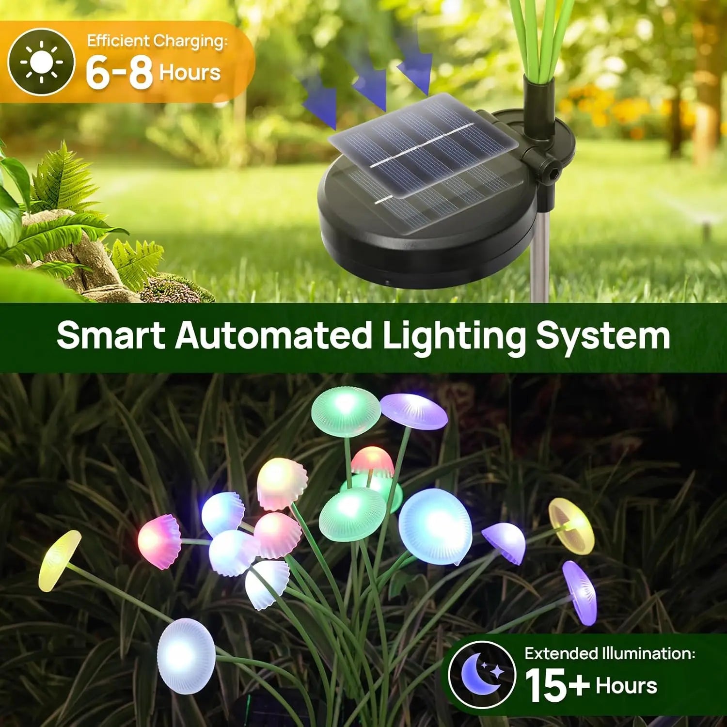 Solar Garden  Dual Mode LED Mushroom Lights Waterproof Decor