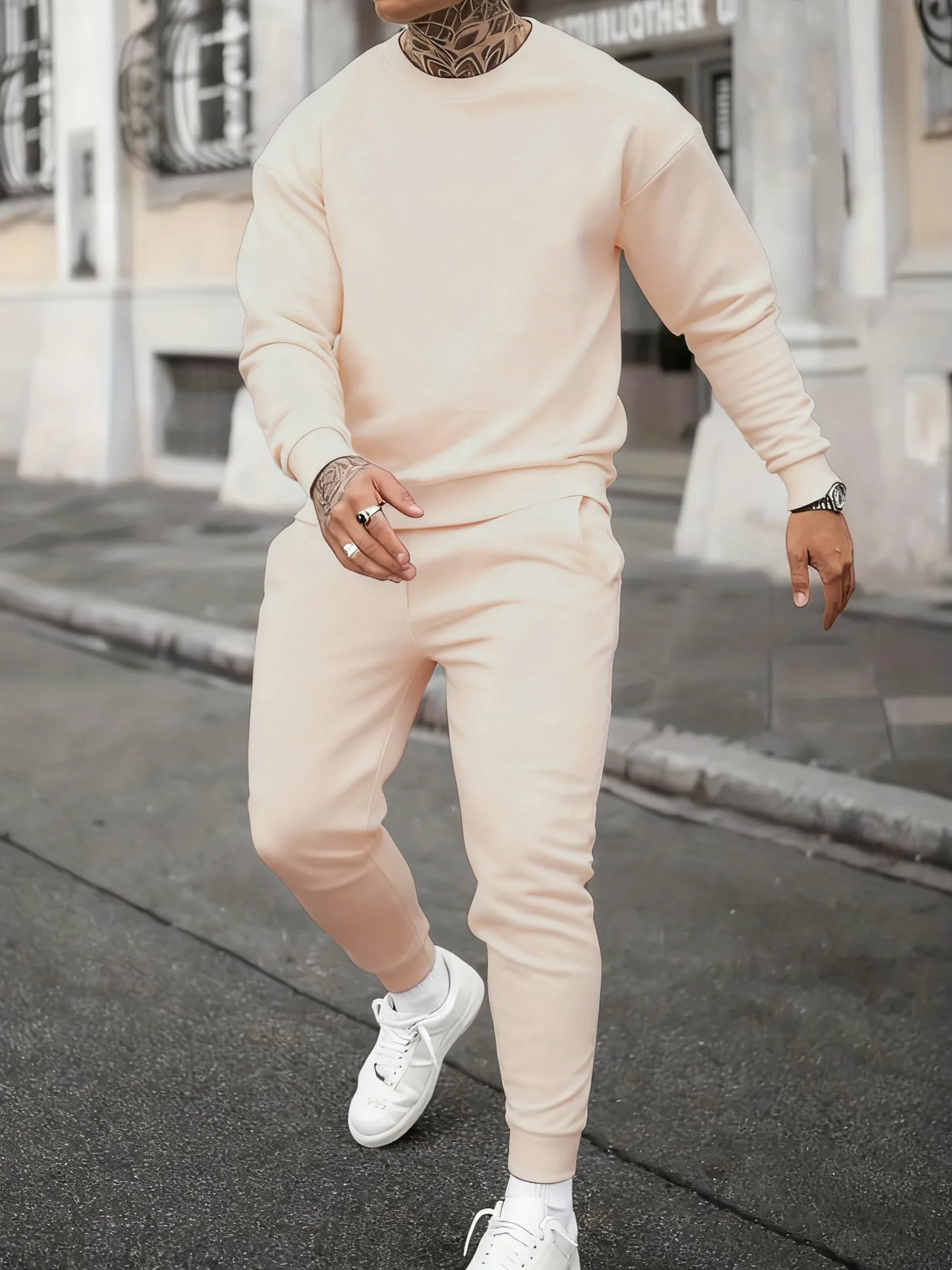 Solid Casual New In Men's Sets Basic Comfy Warm Sweatshirts Fleece Jogging Sportpants 2 Piece Set Autumn Winter Daily Streetwear