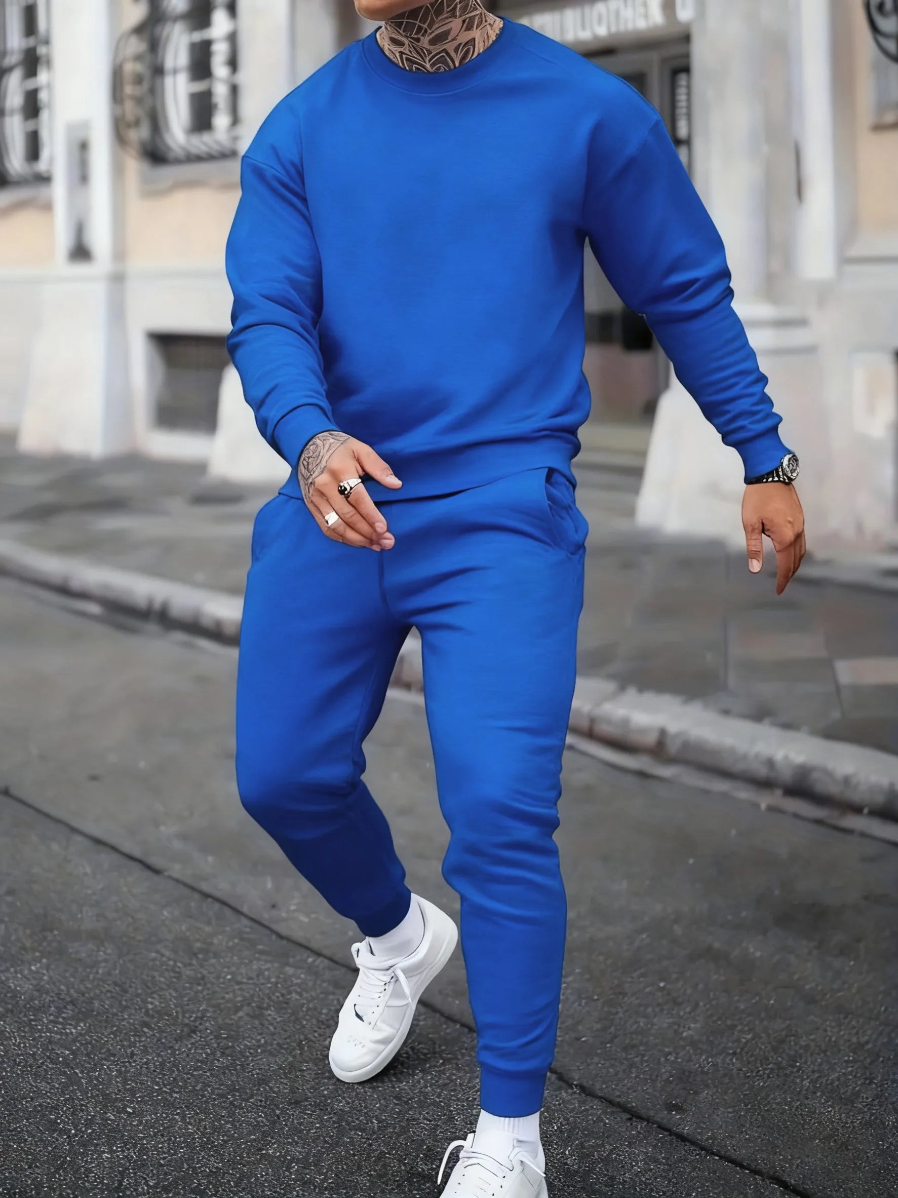 Solid Casual New In Men's Sets Basic Comfy Warm Sweatshirts Fleece Jogging Sportpants 2 Piece Set Autumn Winter Daily Streetwear