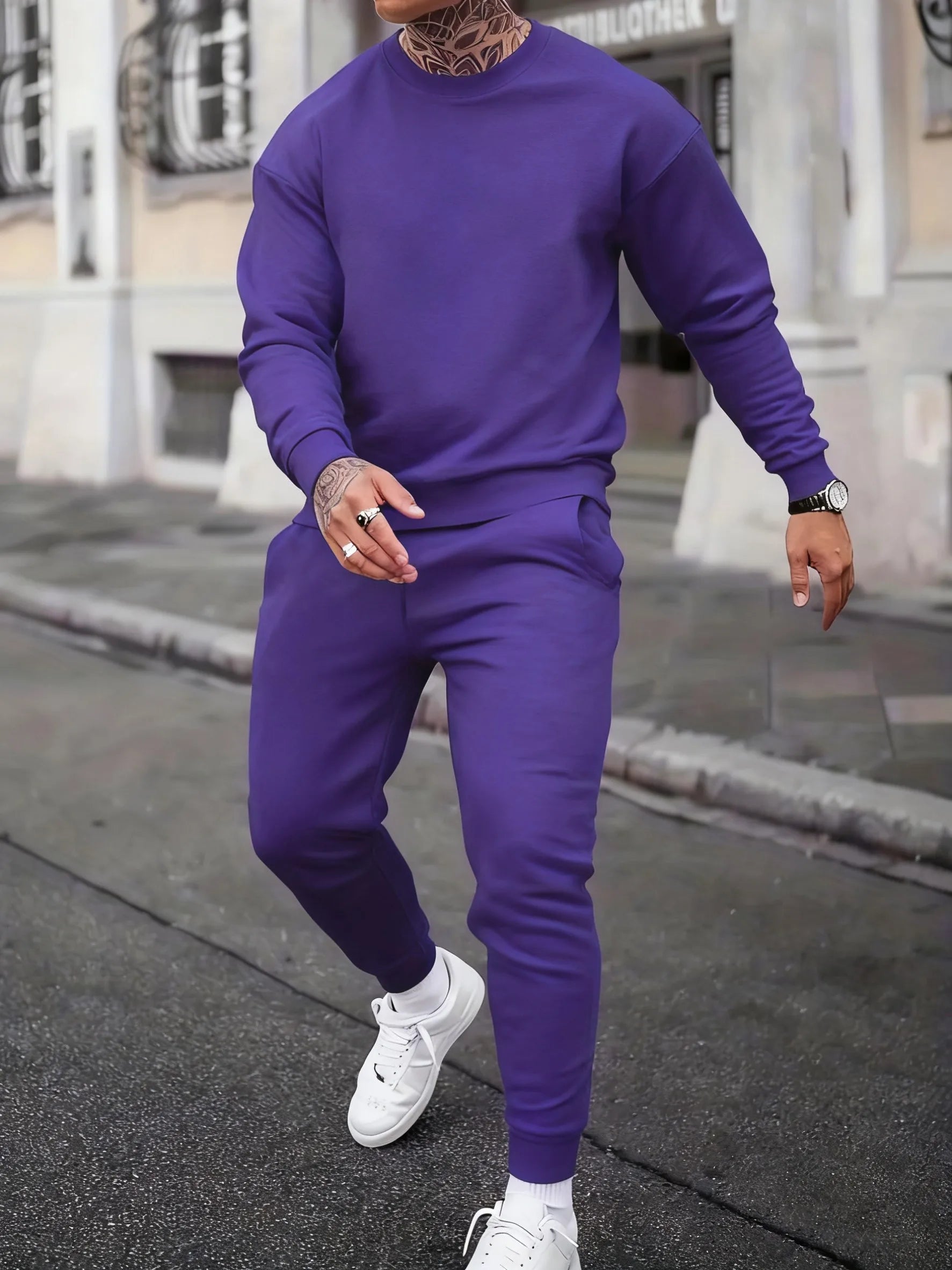 Solid Casual New In Men's Sets Basic Comfy Warm Sweatshirts Fleece Jogging Sportpants 2 Piece Set Autumn Winter Daily Streetwear
