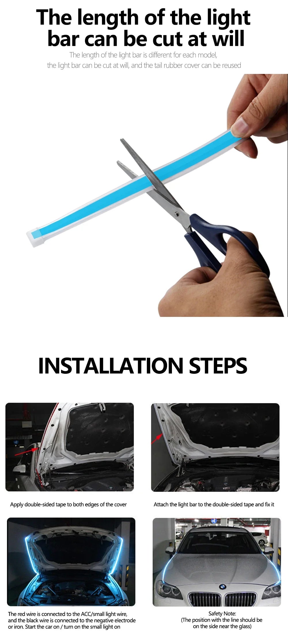 LED Car Hood Light Strip – 12V Ambient DRL Decorative Light