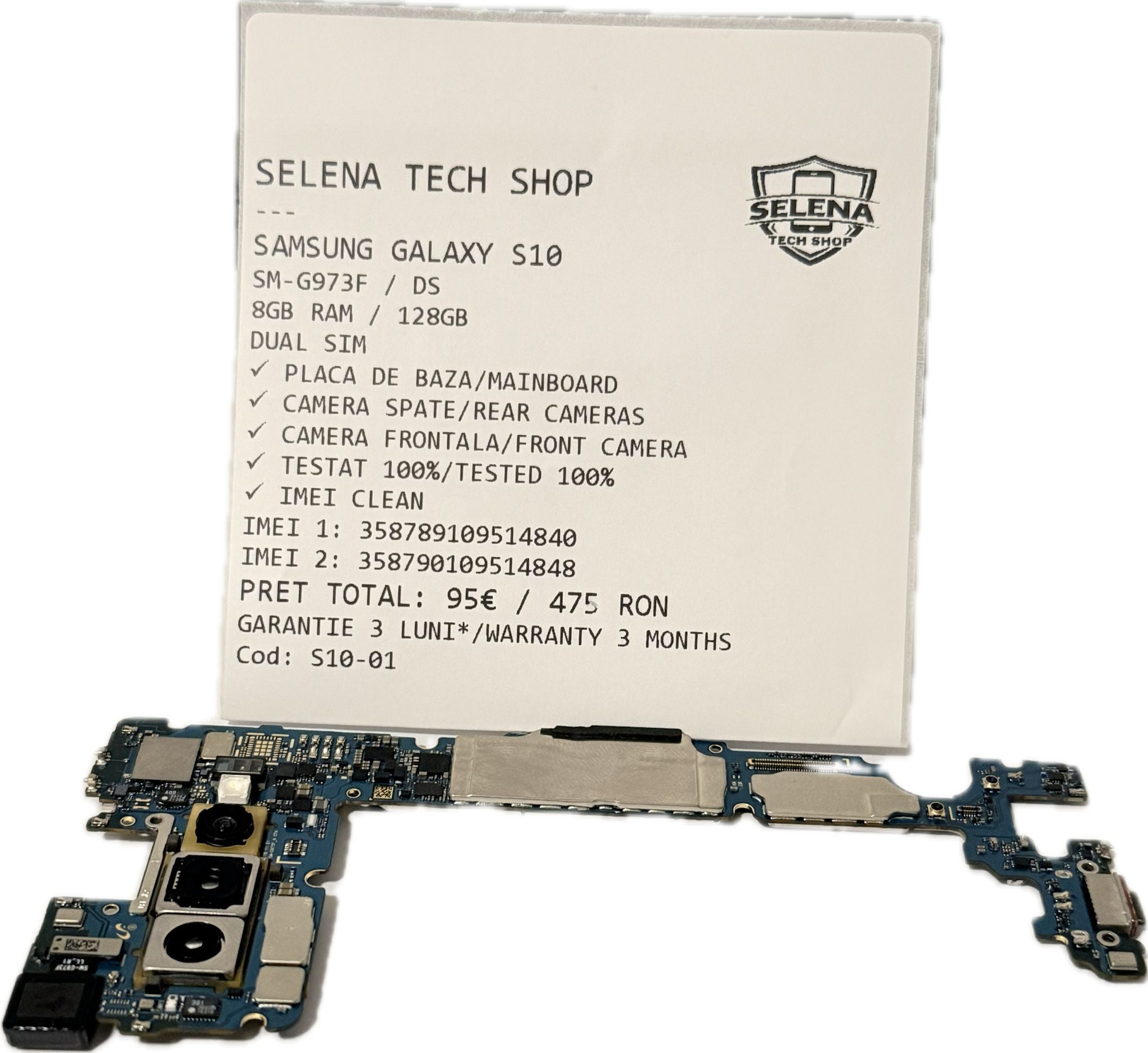 Samsung Galaxy S10 SM-G973F 8GB / 128GB Dual SIM Mainboard + Front & Rear Cameras