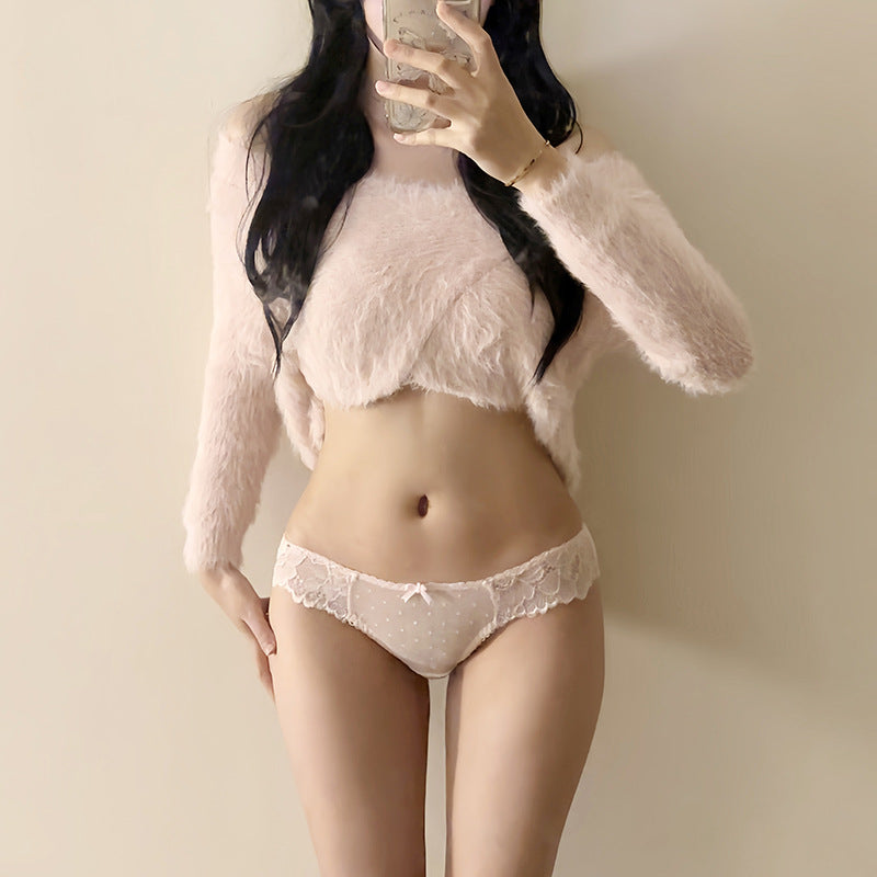 Sultry Lace-trimmed Low-rise Thong High-slit Mid-hip Underwear In European And American Style